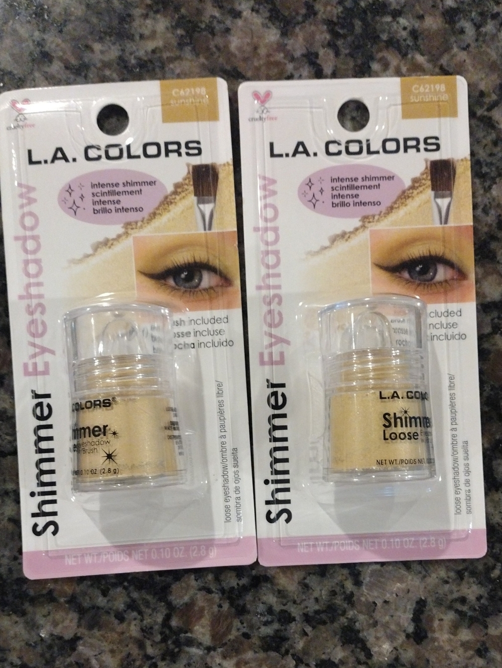 Lot of 2 L.A COLORS Shimmer Loose Eyeshadow both Sunshine Gold 0.10 oz new